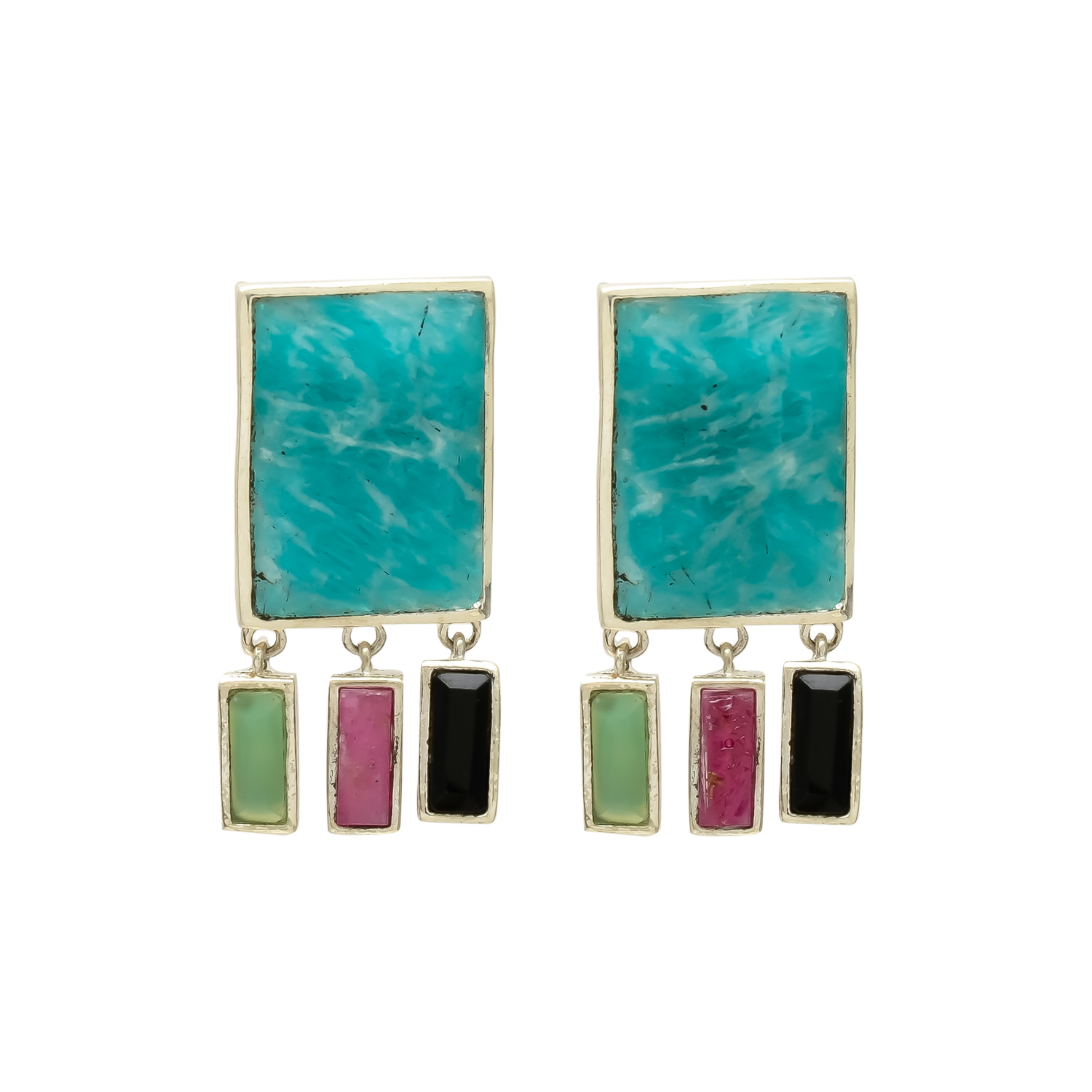 Amazonite Color-Block Dangle Earrings - Image 2