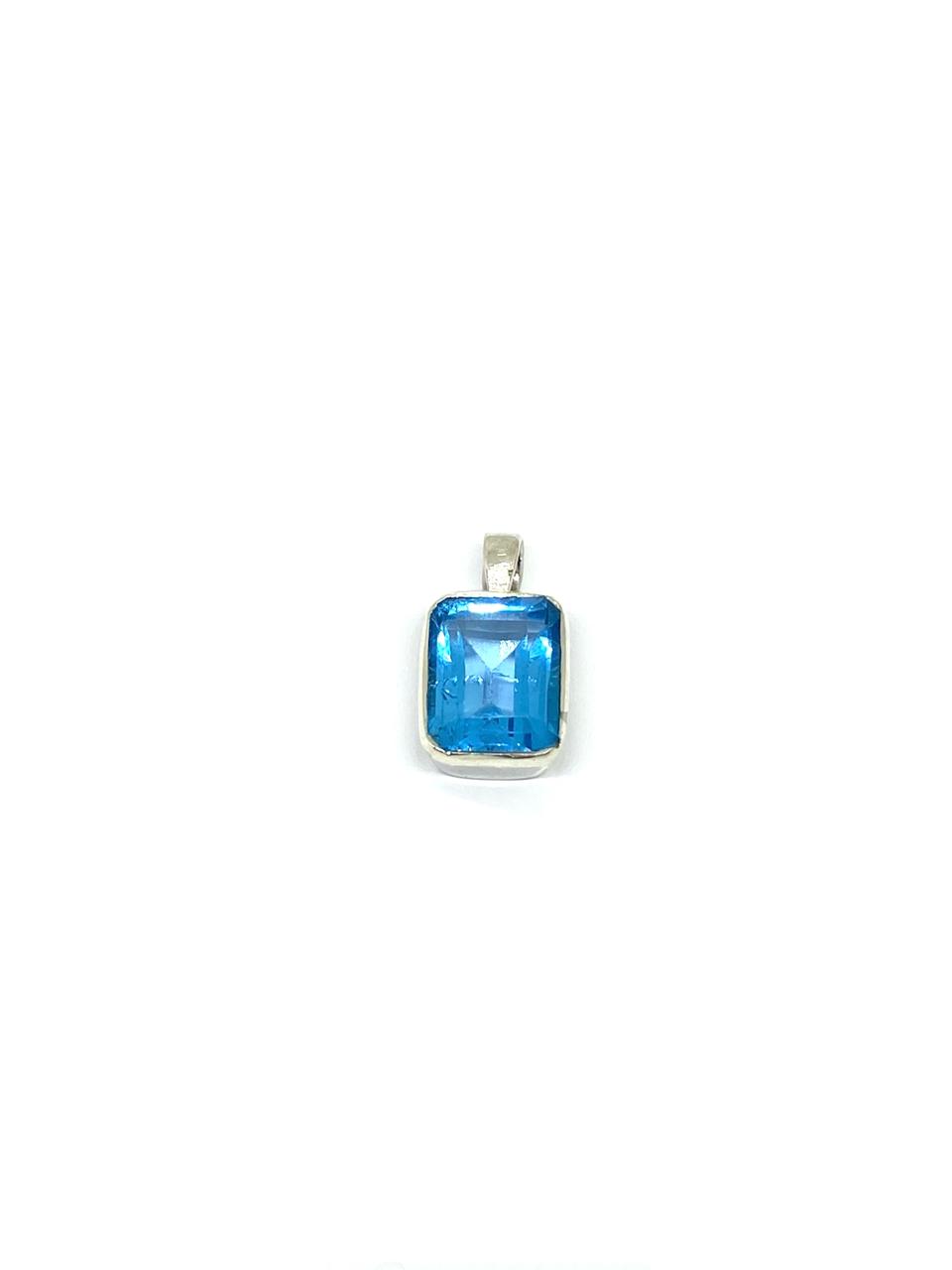 Natural Blue Topaz Rectangle Shaped Pendant for Women - Image 3