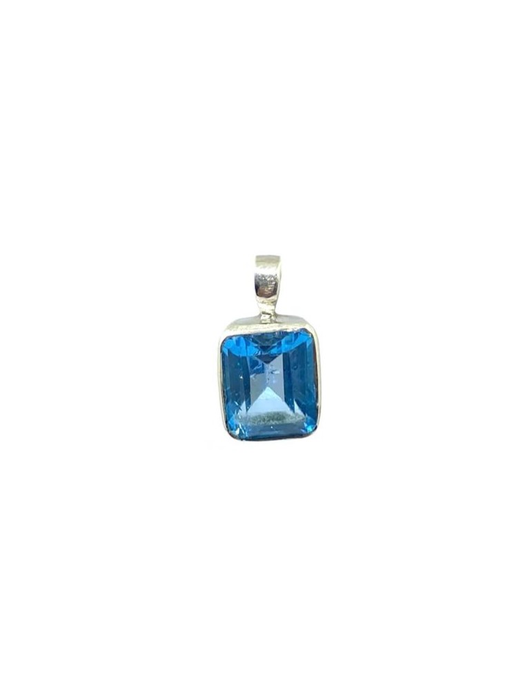Natural Blue Topaz Rectangle Shaped Pendant for Women