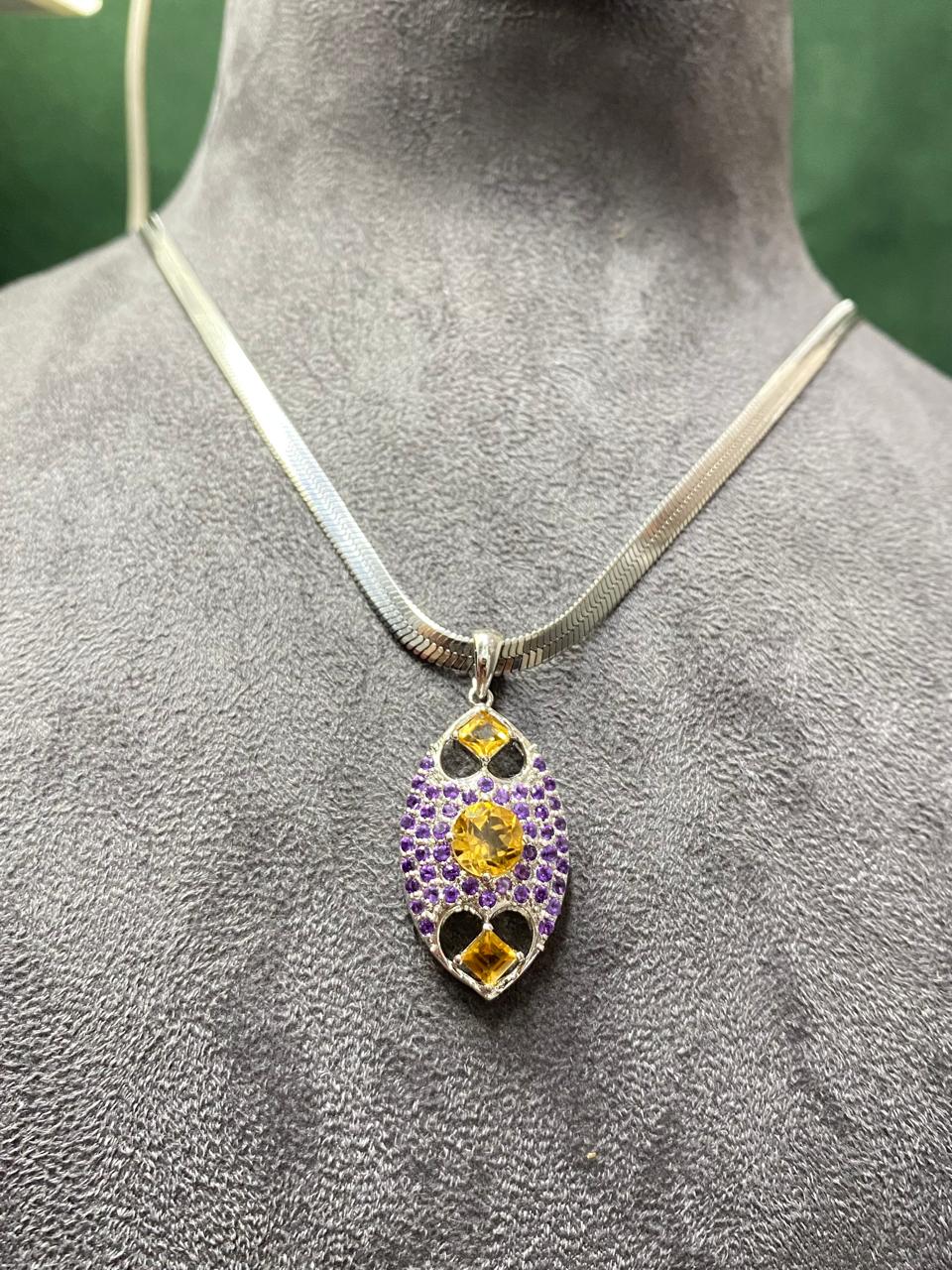 Elegant Amethyst & Citrine Sterling Silver Pendant