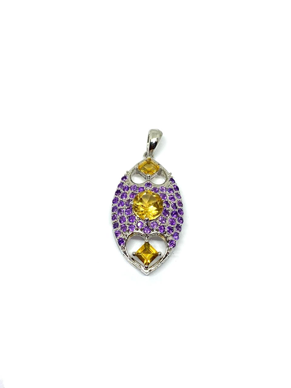 Elegant Amethyst & Citrine Sterling Silver Pendant - Image 2