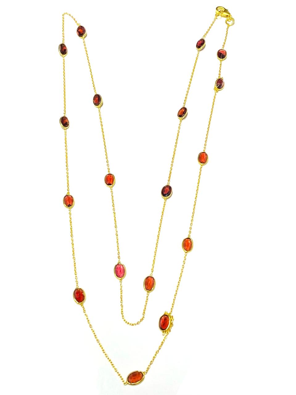 Natural Garnet Chain Necklace in Sterling Silver with Gold Polish - Image 2
