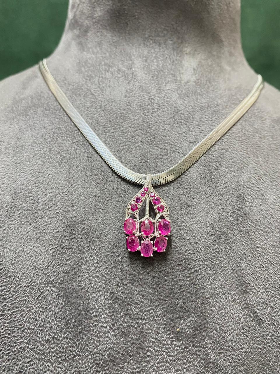 Elegant Ruby Faceted Stone Sterling Silver Pendant