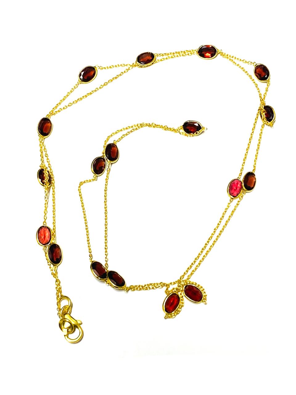 Natural Garnet Chain Necklace in Sterling Silver with Gold Polish - Image 3