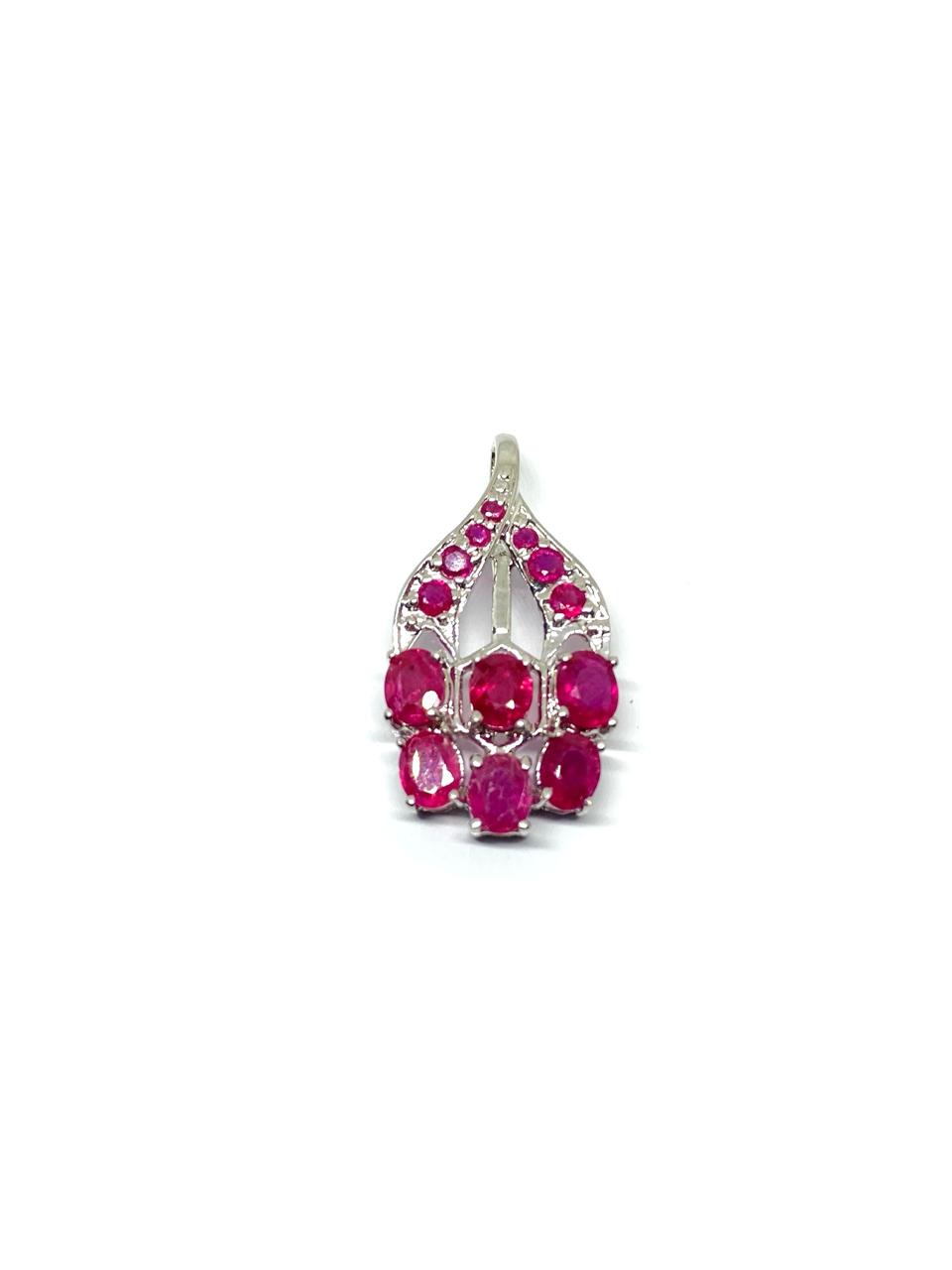 Elegant Ruby Faceted Stone Sterling Silver Pendant - Image 2