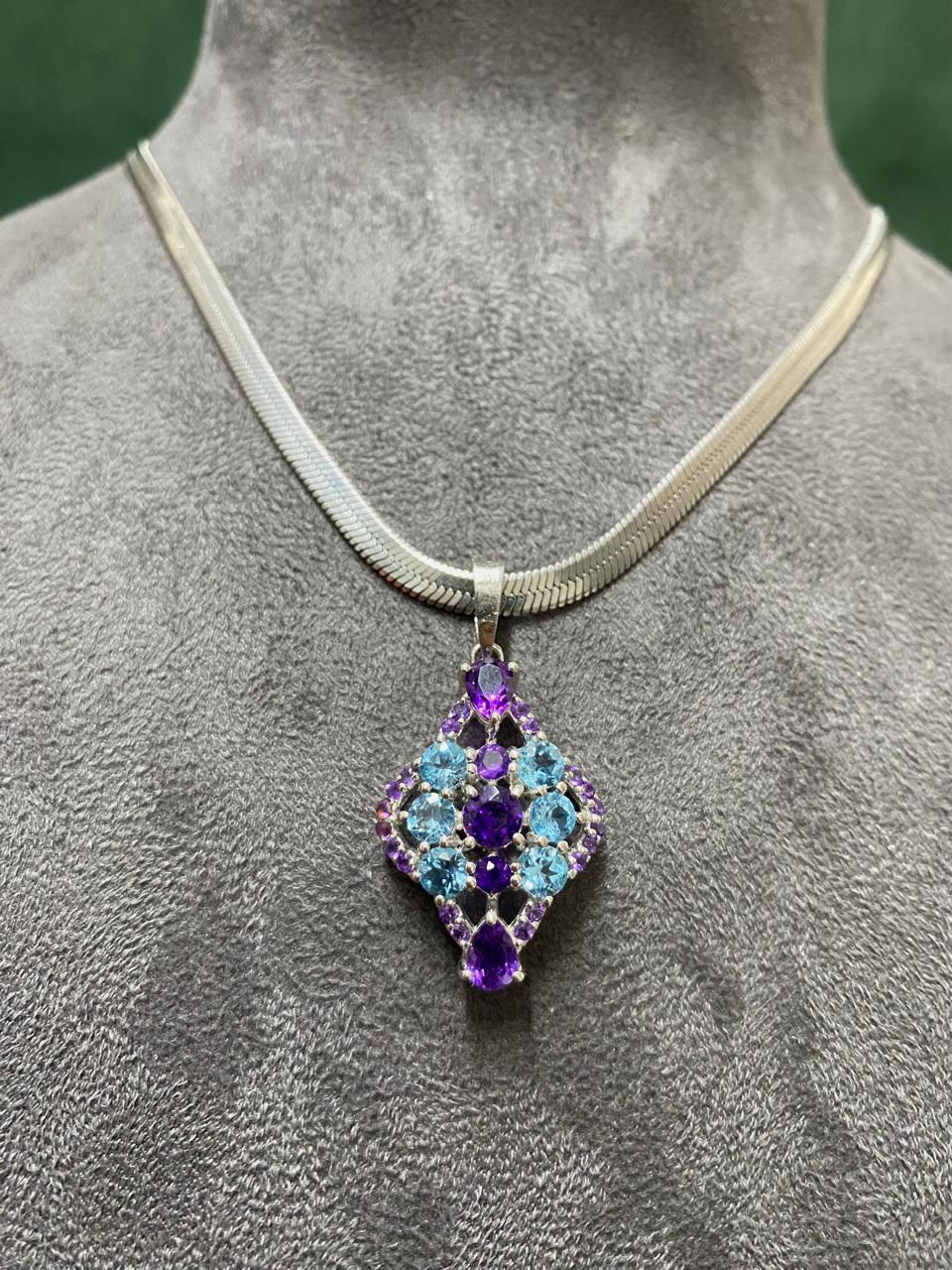 Elegant Natural Topaz & Amethyst Pendant