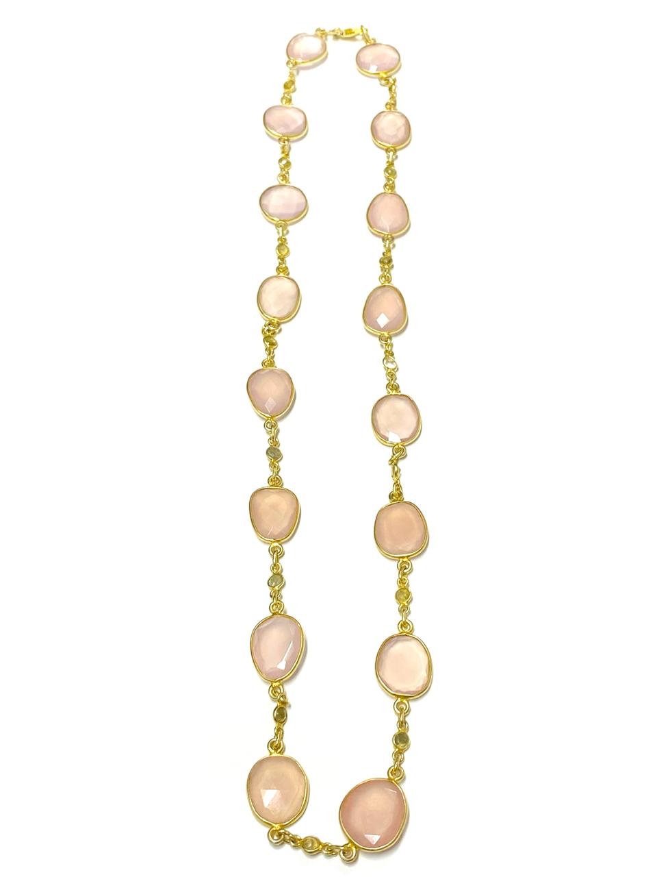 Elegant Rose Quartz Bezel Necklace in Gold Finish - Image 2