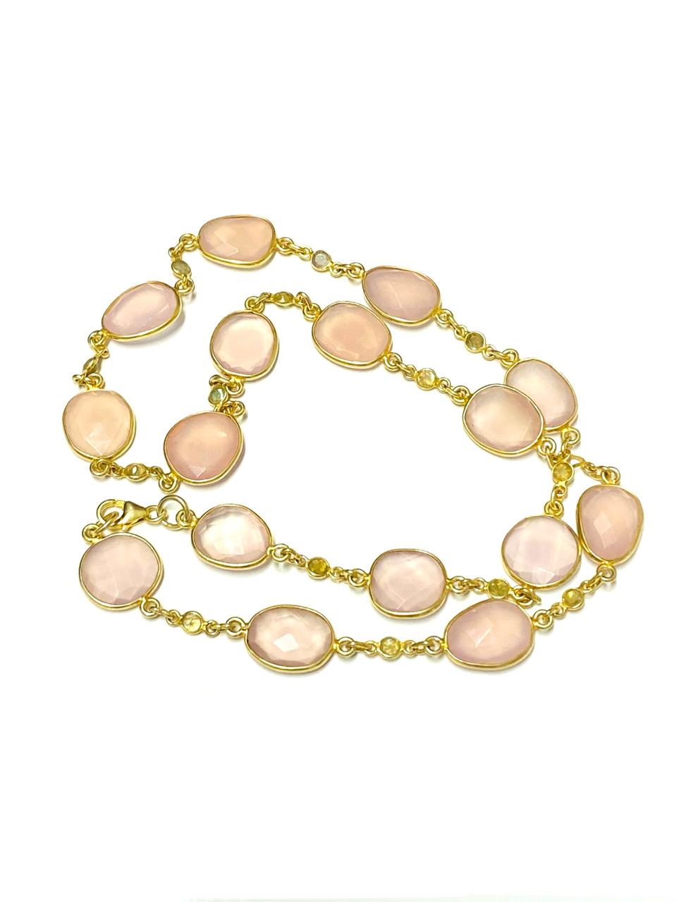 Elegant Rose Quartz Bezel Necklace in Gold Finish - Image 3