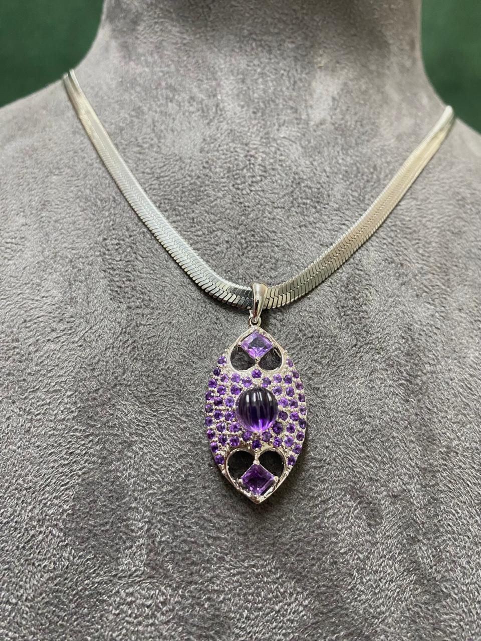Natural Amethyst Sterling Silver Gemstone Pendant