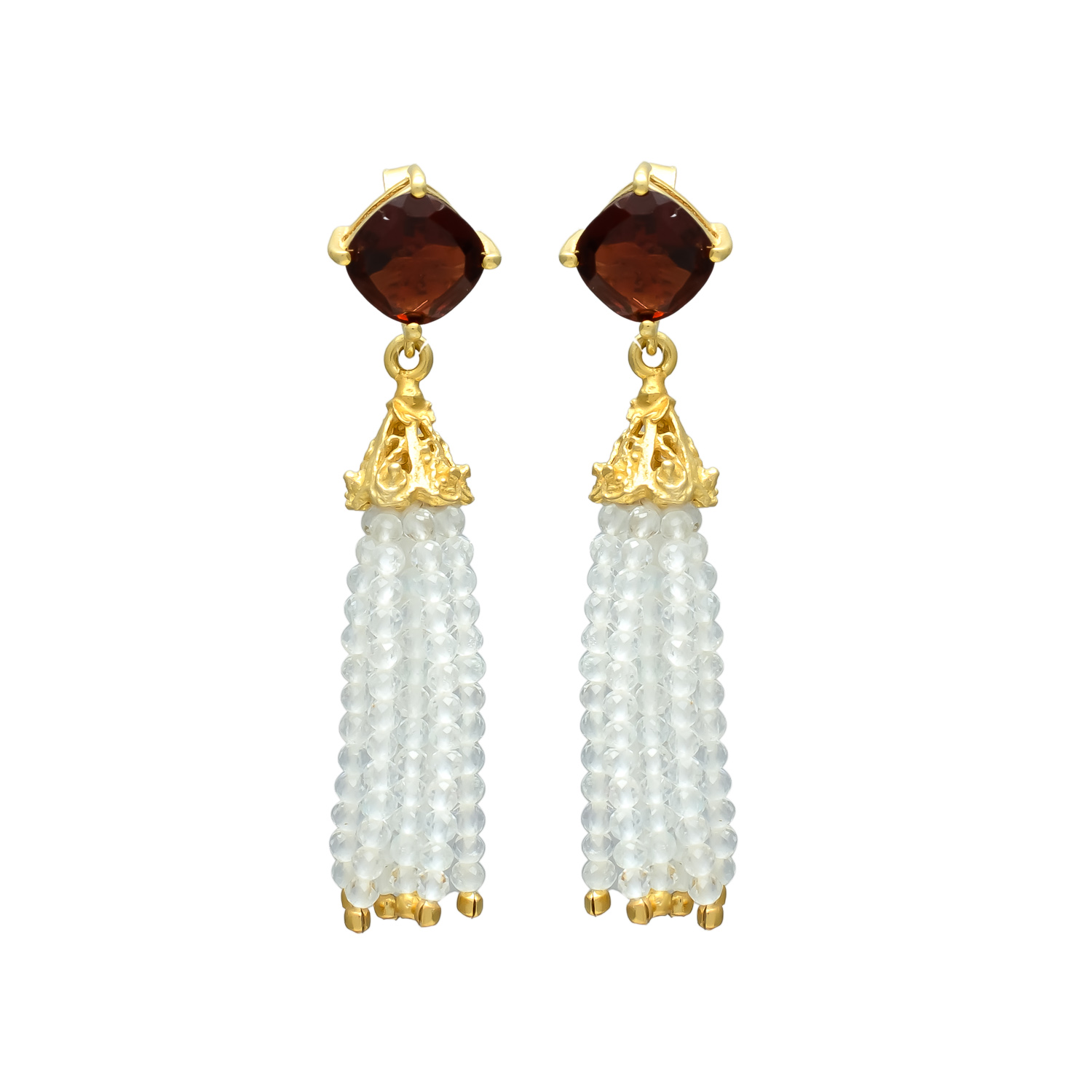 Garnet and Clear Quartz Tassel Drop Earring - Image 2