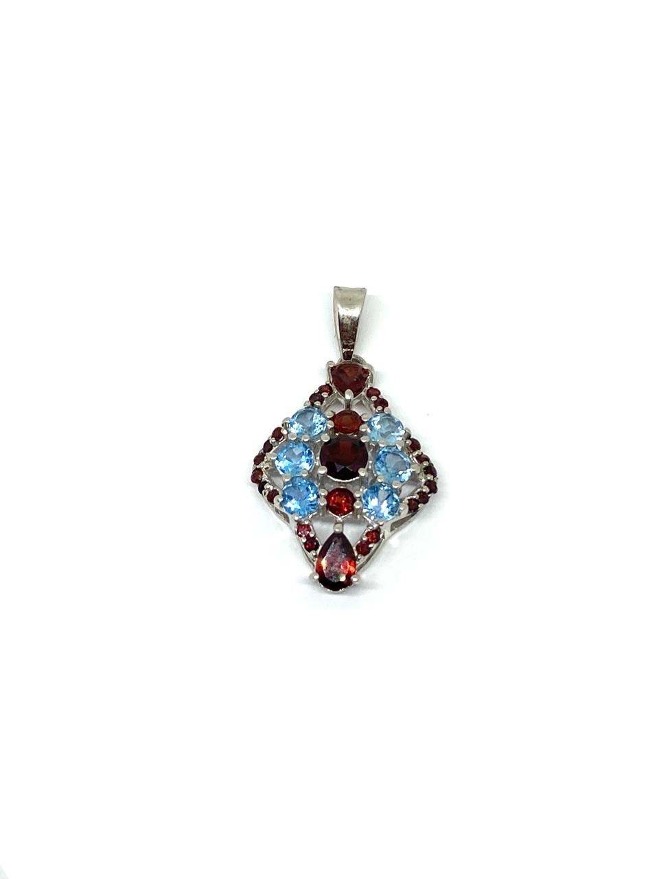 AAA+ Natural Blue Topaz & Garnet Pendant - Image 2