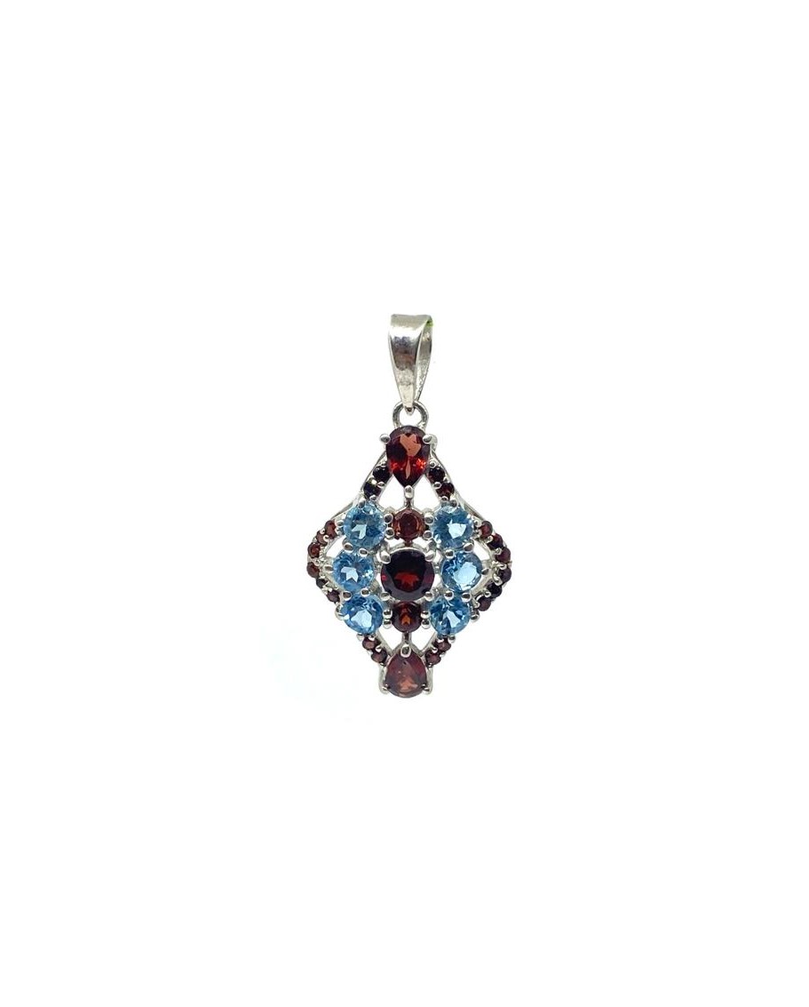 AAA+ Natural Blue Topaz & Garnet Pendant - Image 3