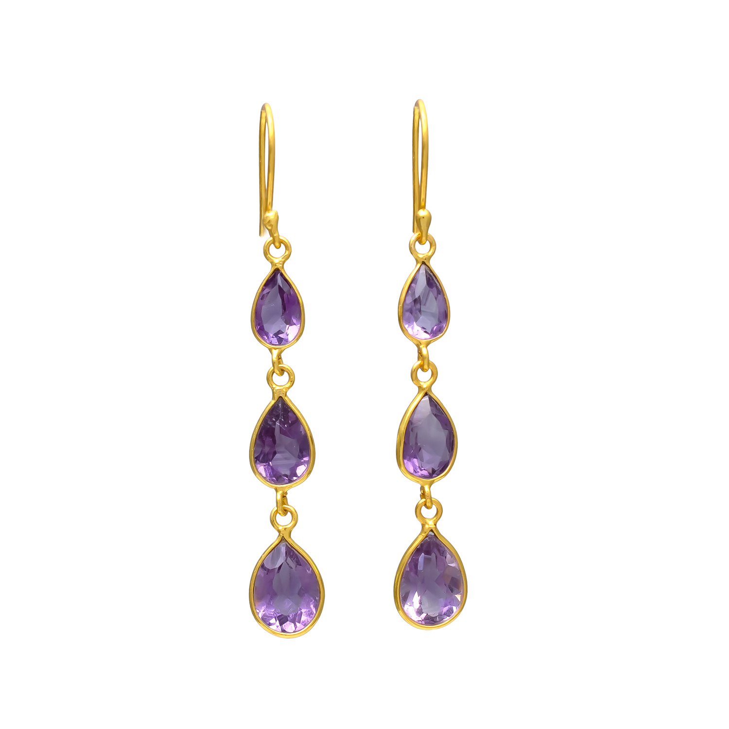 Amethyst Teardrop Dangle Earrings in Gold Plating
