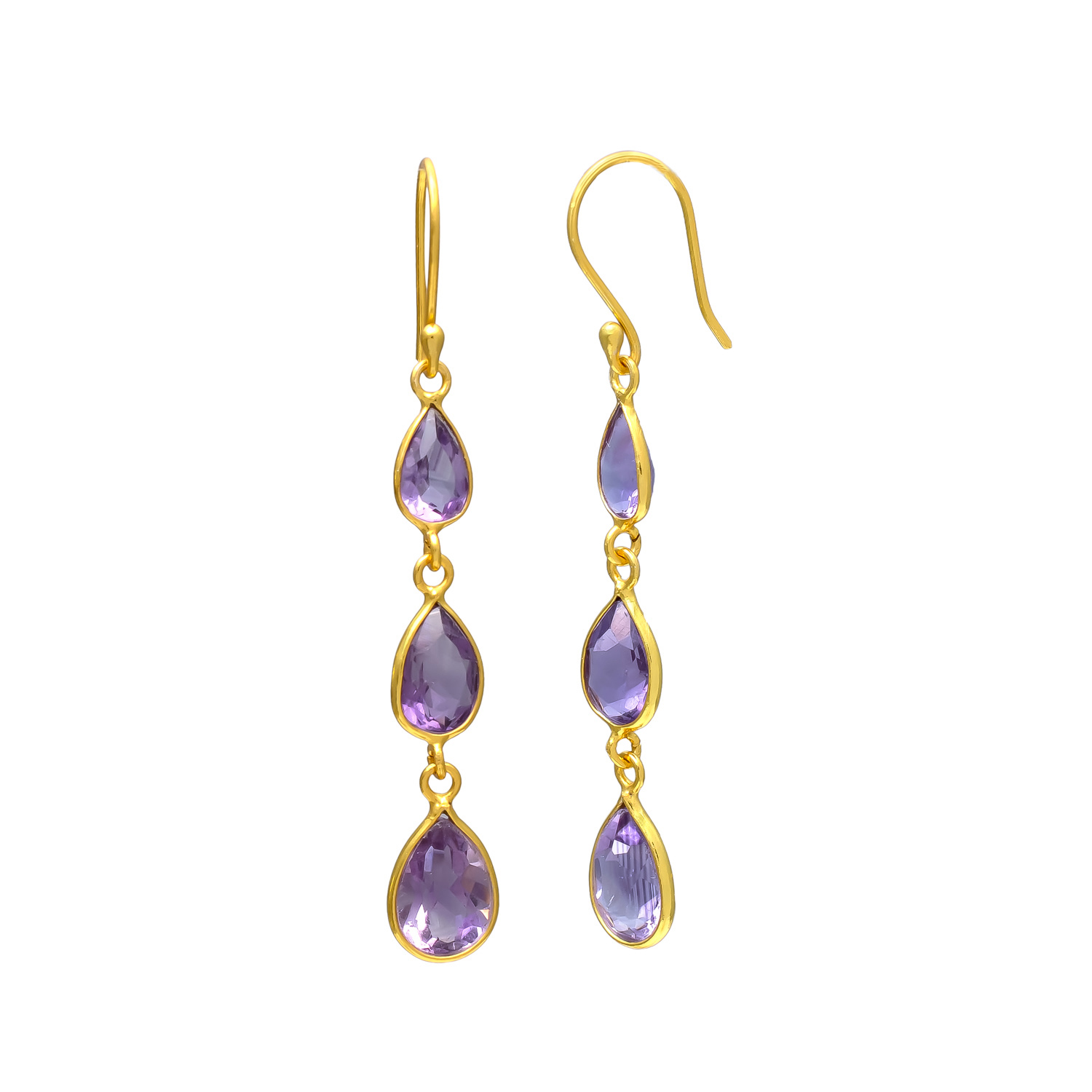 Amethyst Teardrop Dangle Earrings in Gold Plating - Image 2