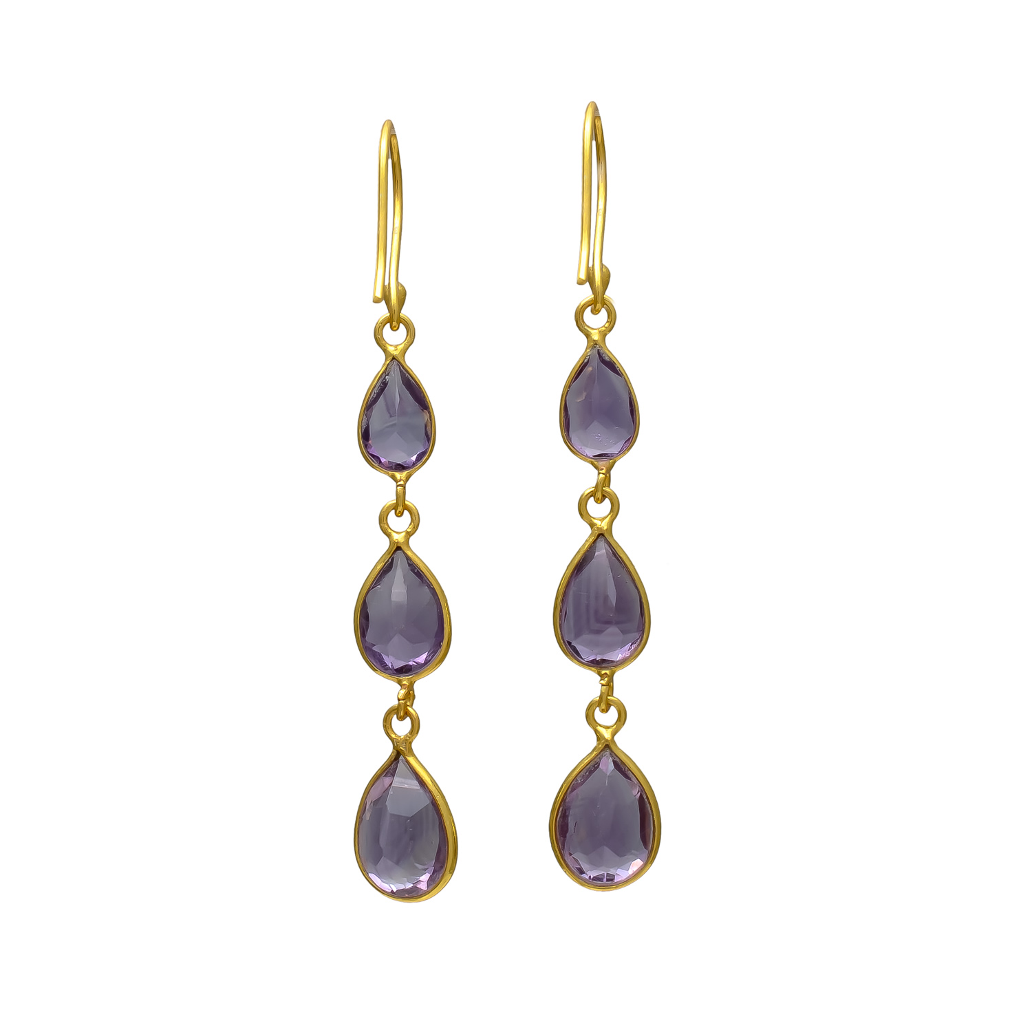 Amethyst Teardrop Dangle Earrings in Gold Plating - Image 3