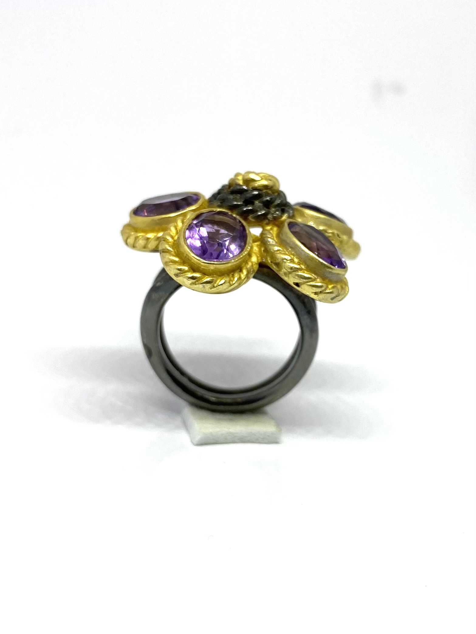 Floral Amethyst Statement Ring in Gold-Finished Silver - Image 3