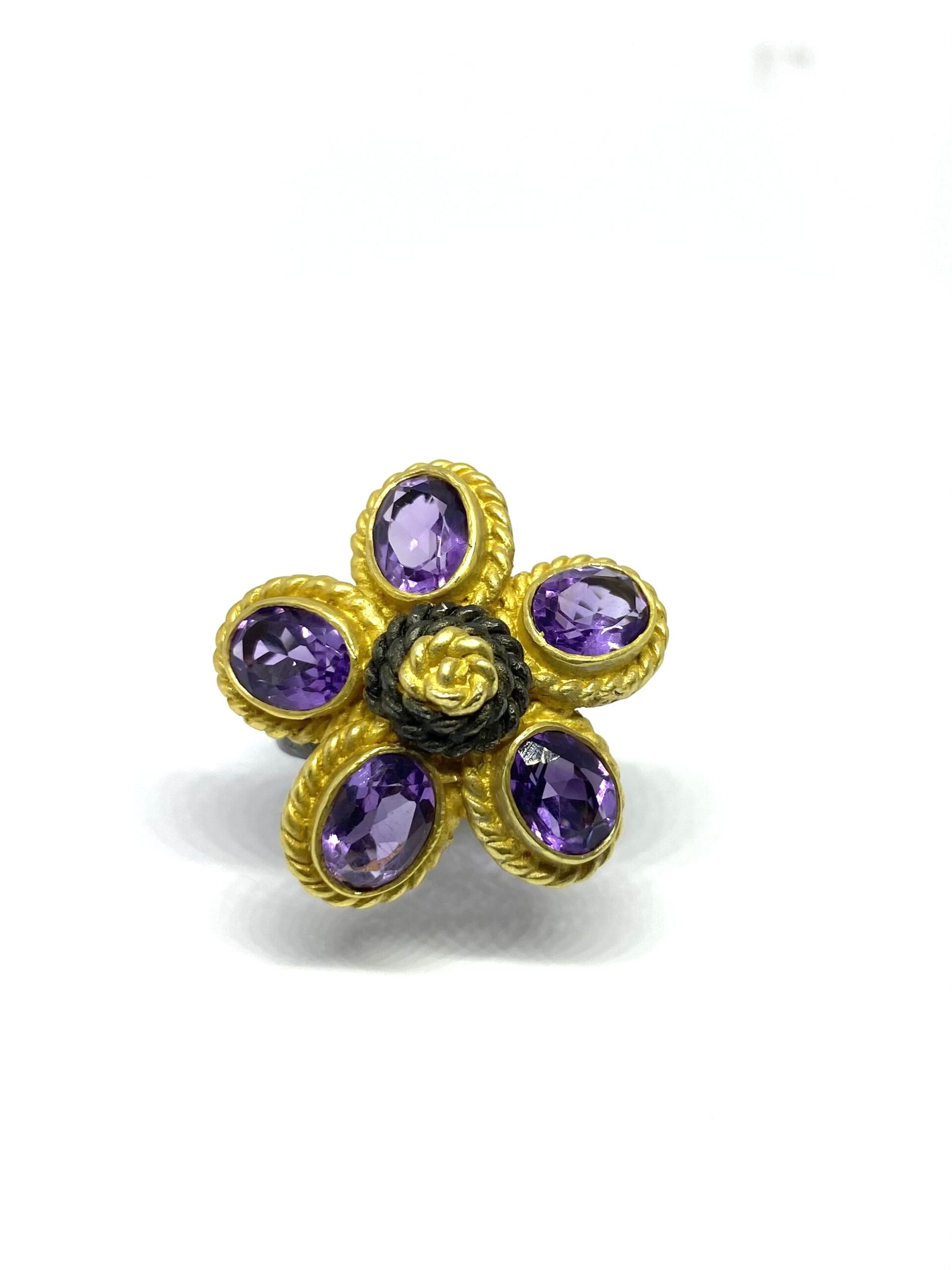 Floral Amethyst Statement Ring in Gold-Finished Silver - Image 2