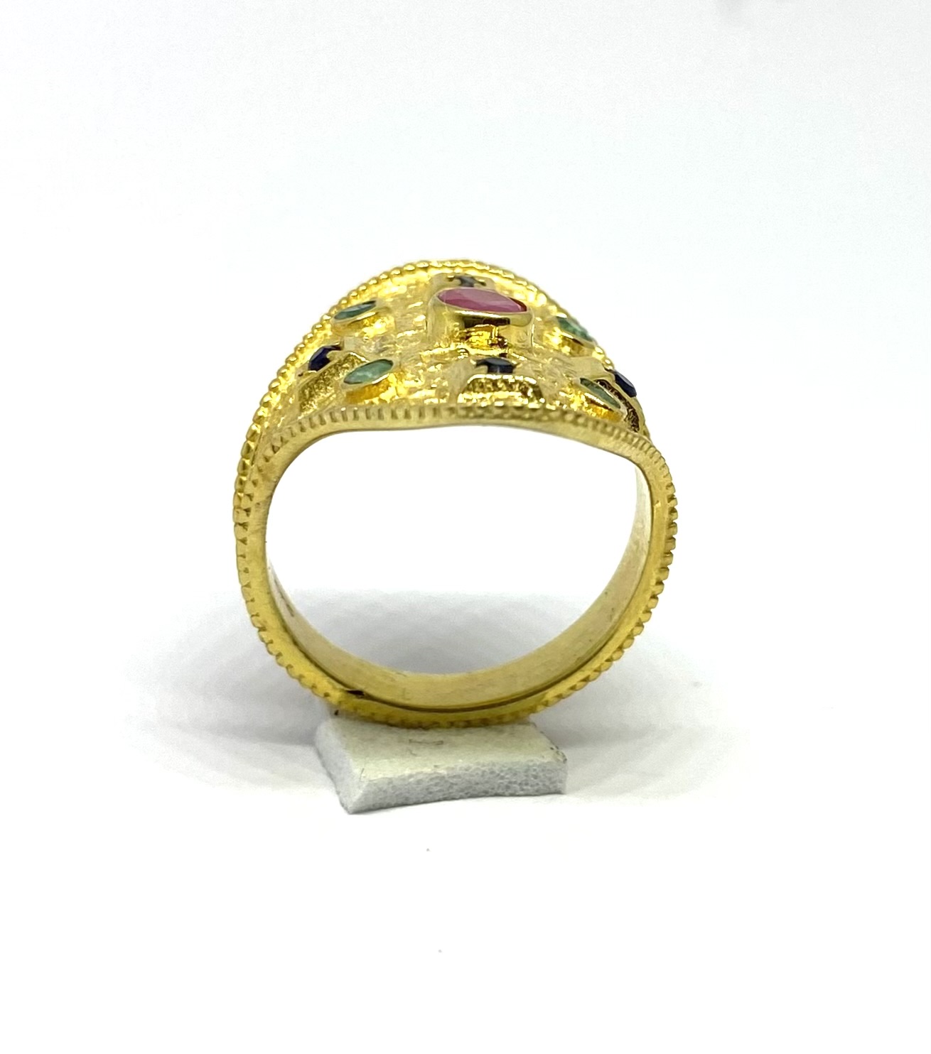 Ruby & Emerald Shield Ring in Gold-Polished Silver - Image 3