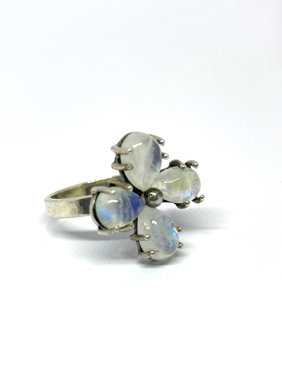 Pear Shape Moonstone Floral Ring in Sterling Silver - Image 2