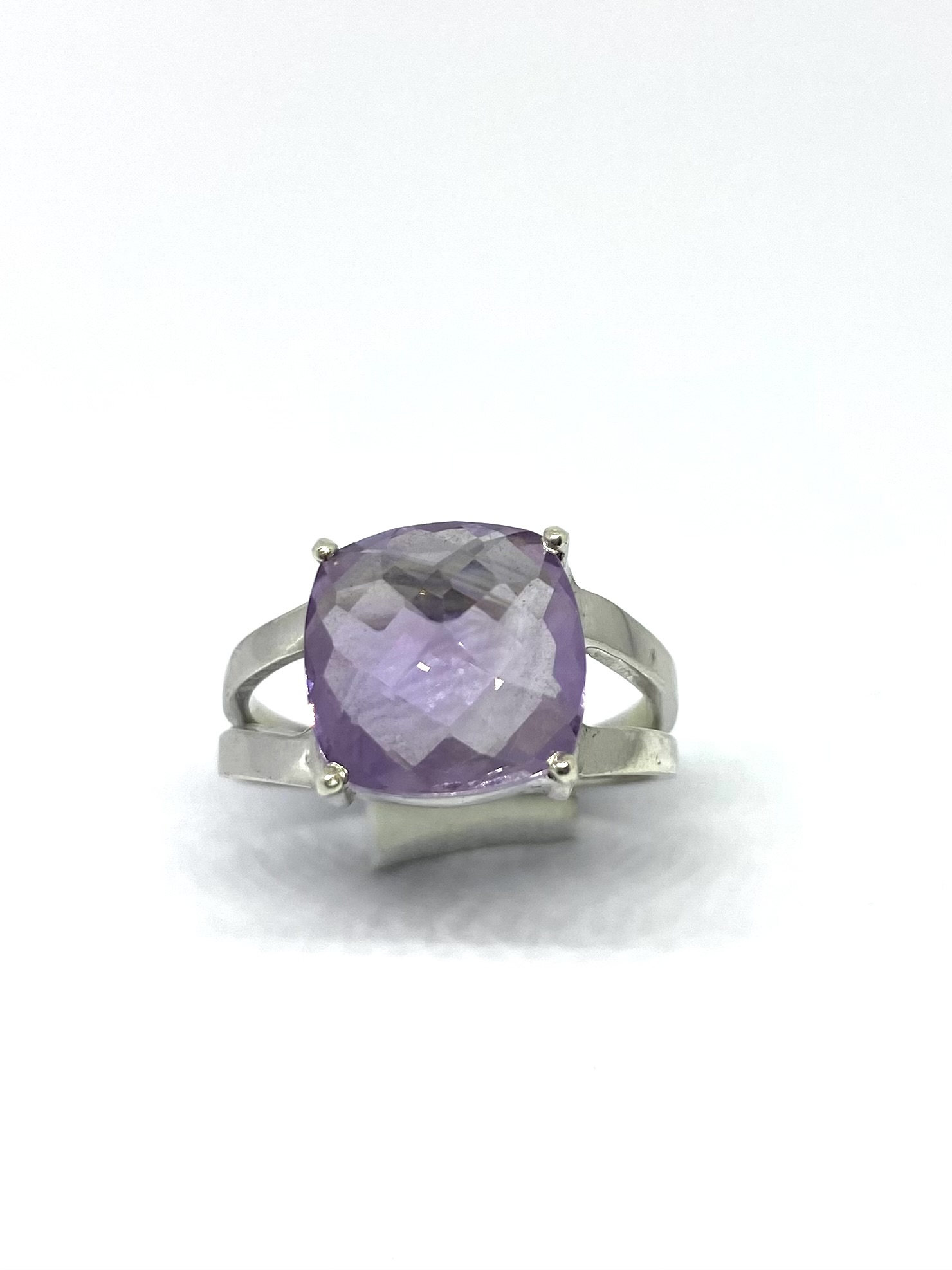Faceted Amethyst Cushion Ring in Silver - Image 2