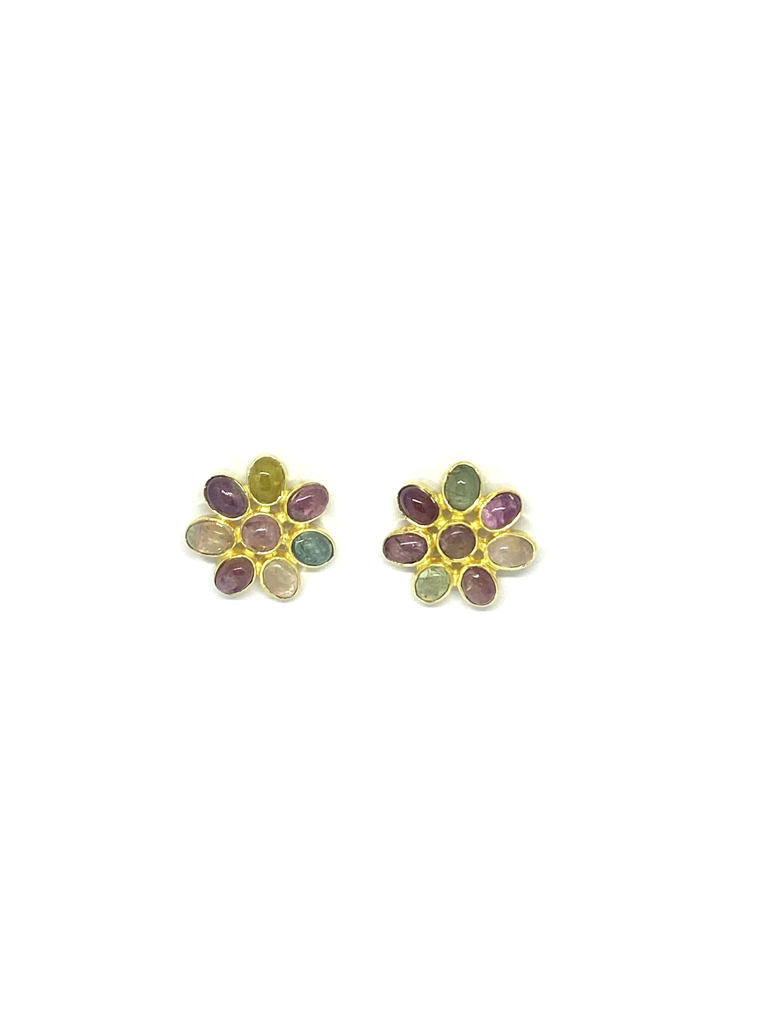 Natural Multicolor Tourmaline Flower Handmade Studs - Image 2