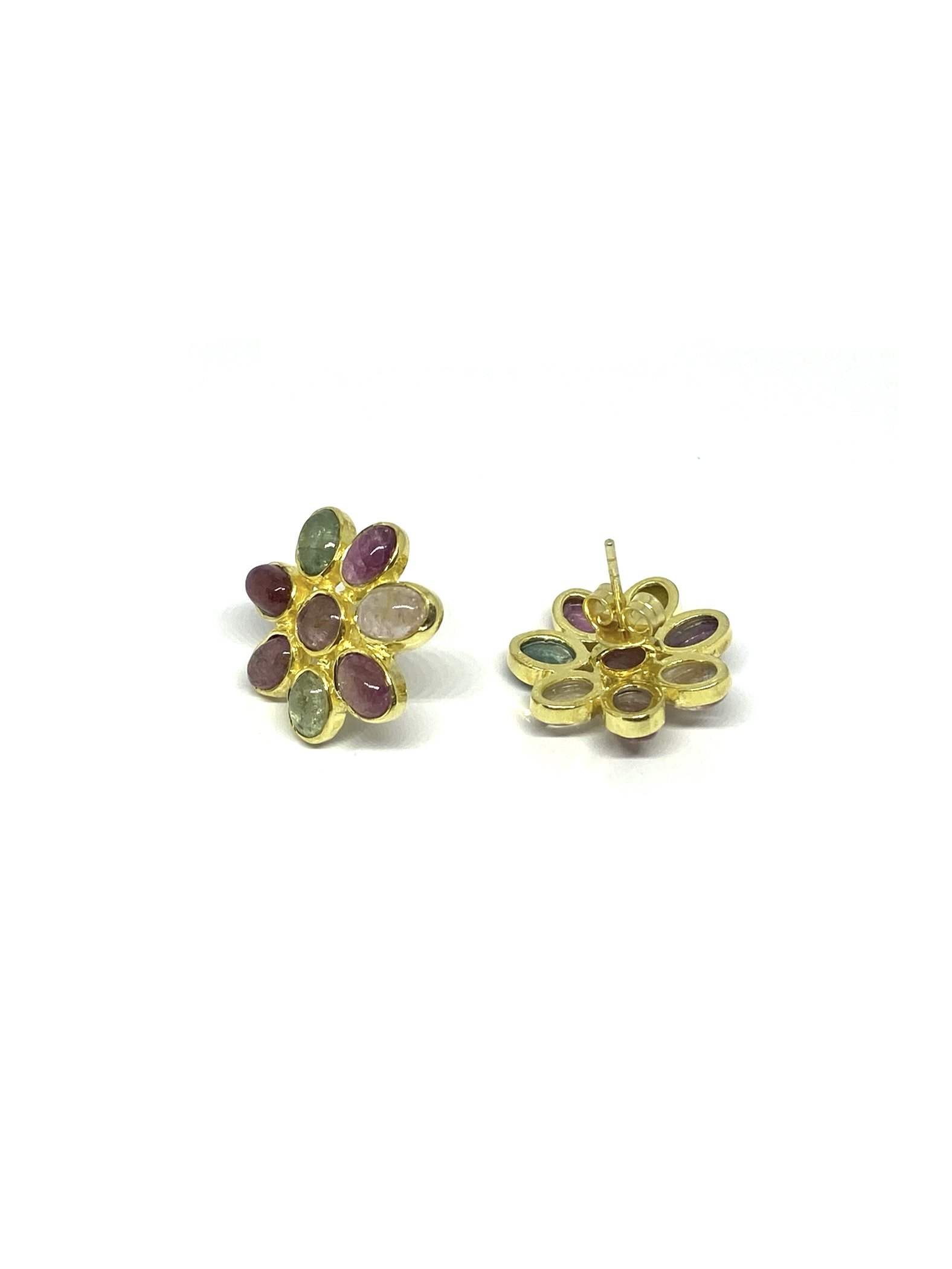 Natural Multicolor Tourmaline Flower Handmade Studs - Image 3