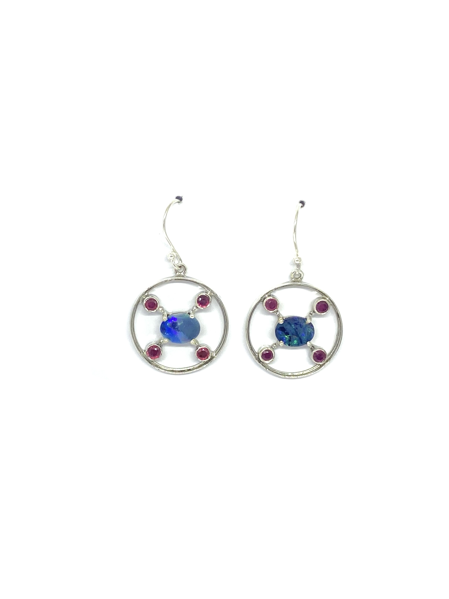 Australian Opal & Ruby Drop Earrings