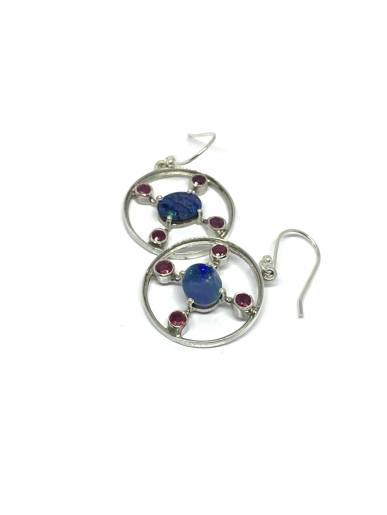 Australian Opal & Ruby Drop Earrings - Image 2