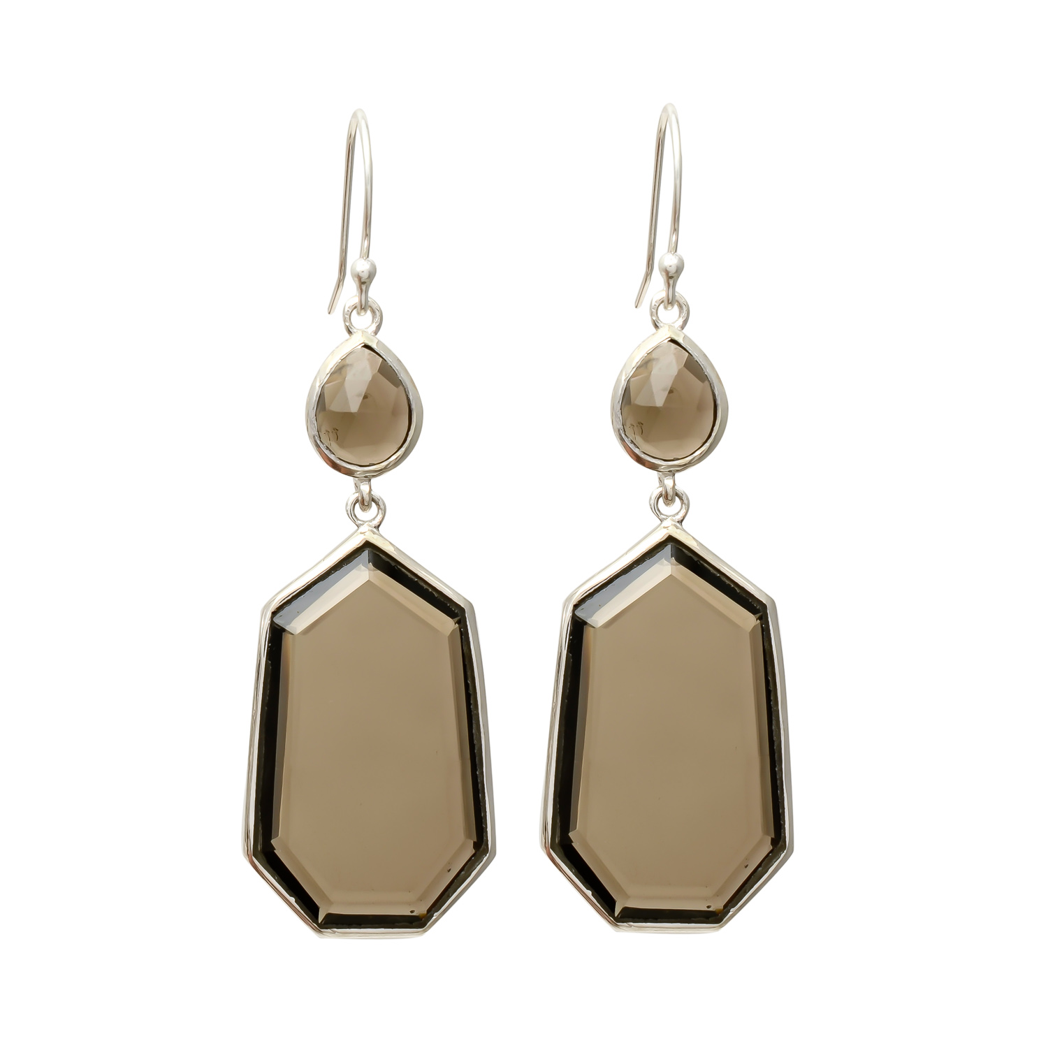 Elegant Geometric Smoky Quartz Drop Earrings in Sterling Silver