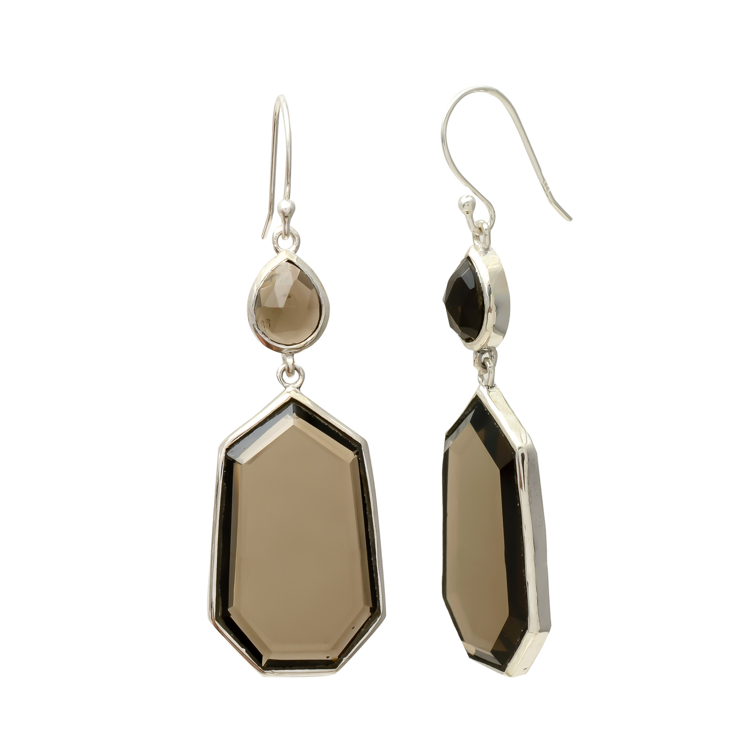 Elegant Geometric Smoky Quartz Drop Earrings in Sterling Silver - Image 3