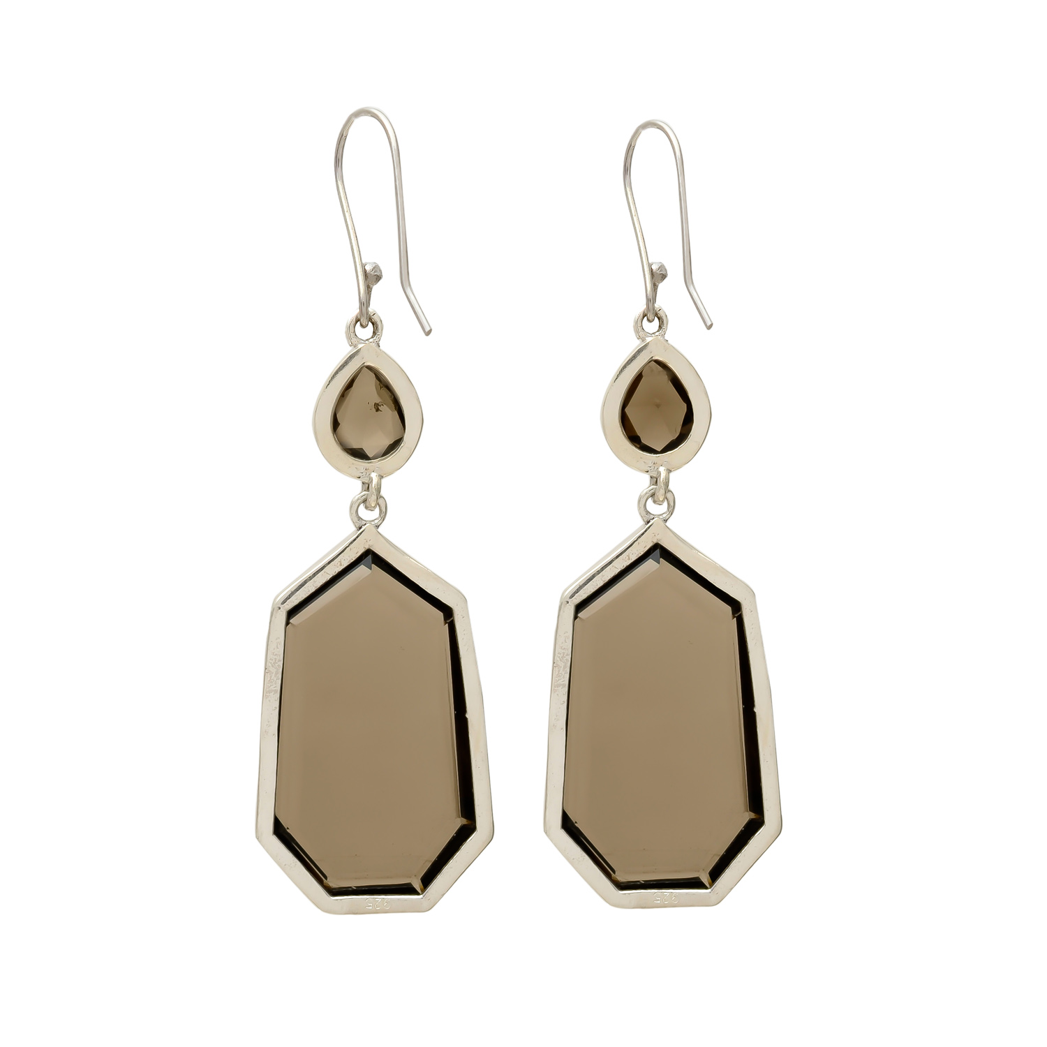 Elegant Geometric Smoky Quartz Drop Earrings in Sterling Silver - Image 2