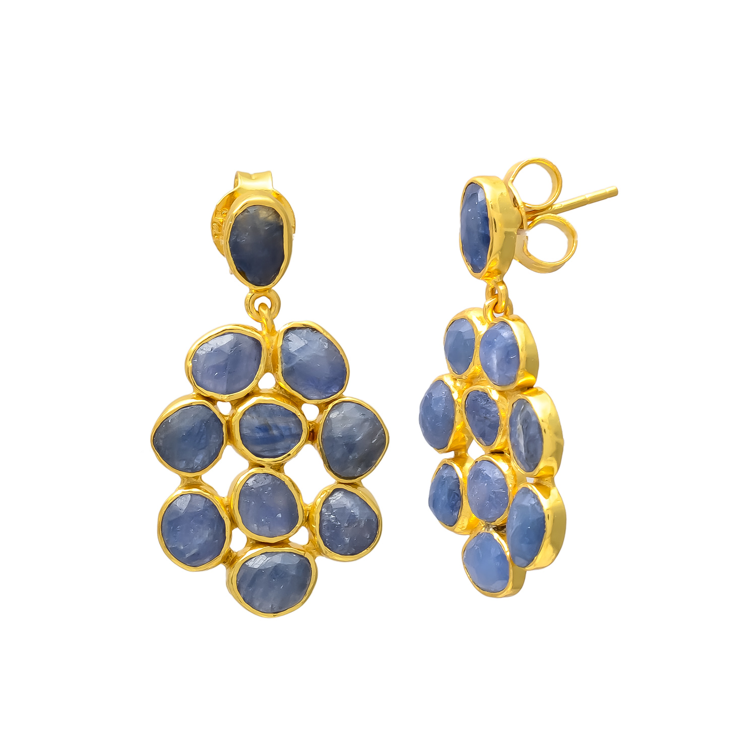 Blue Sapphire Cluster Earrings in Gold Plating - Image 2