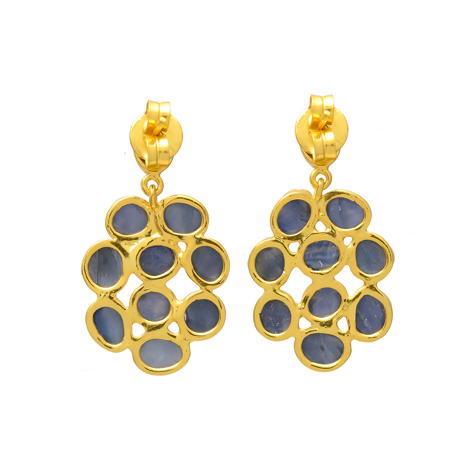 Blue Sapphire Cluster Earrings in Gold Plating - Image 3
