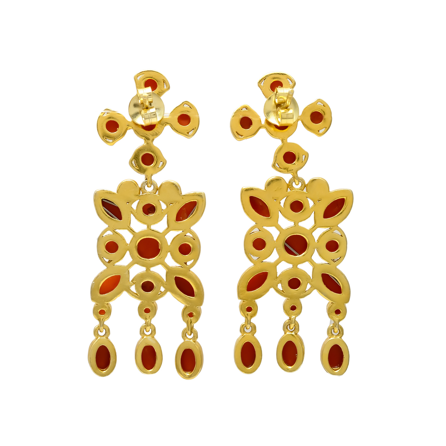 Radiant Red Coral Gold Polished Statement Earrings - Image 3