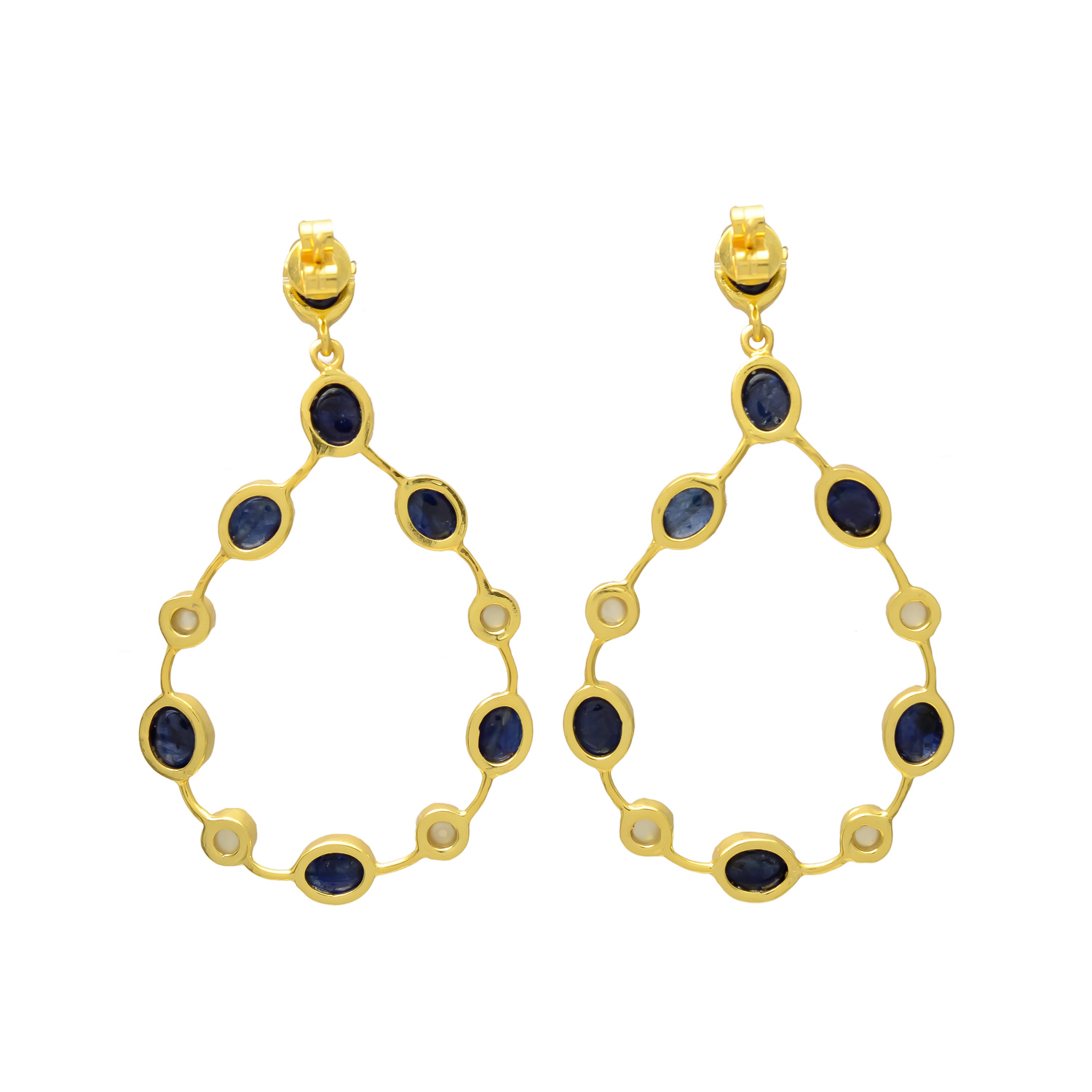 Sapphire & Pearl Teardrop Hoop Earrings in Gold-Polished Silver - Image 3