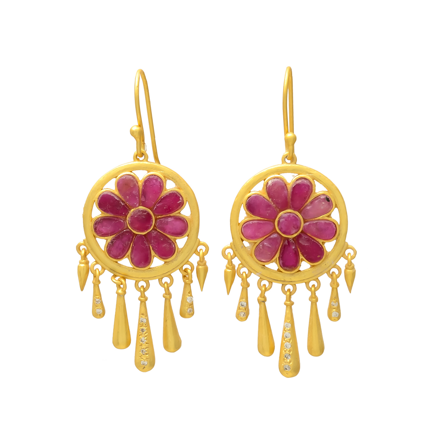 Ruby Blossom Gold Polished Dangle Earrings