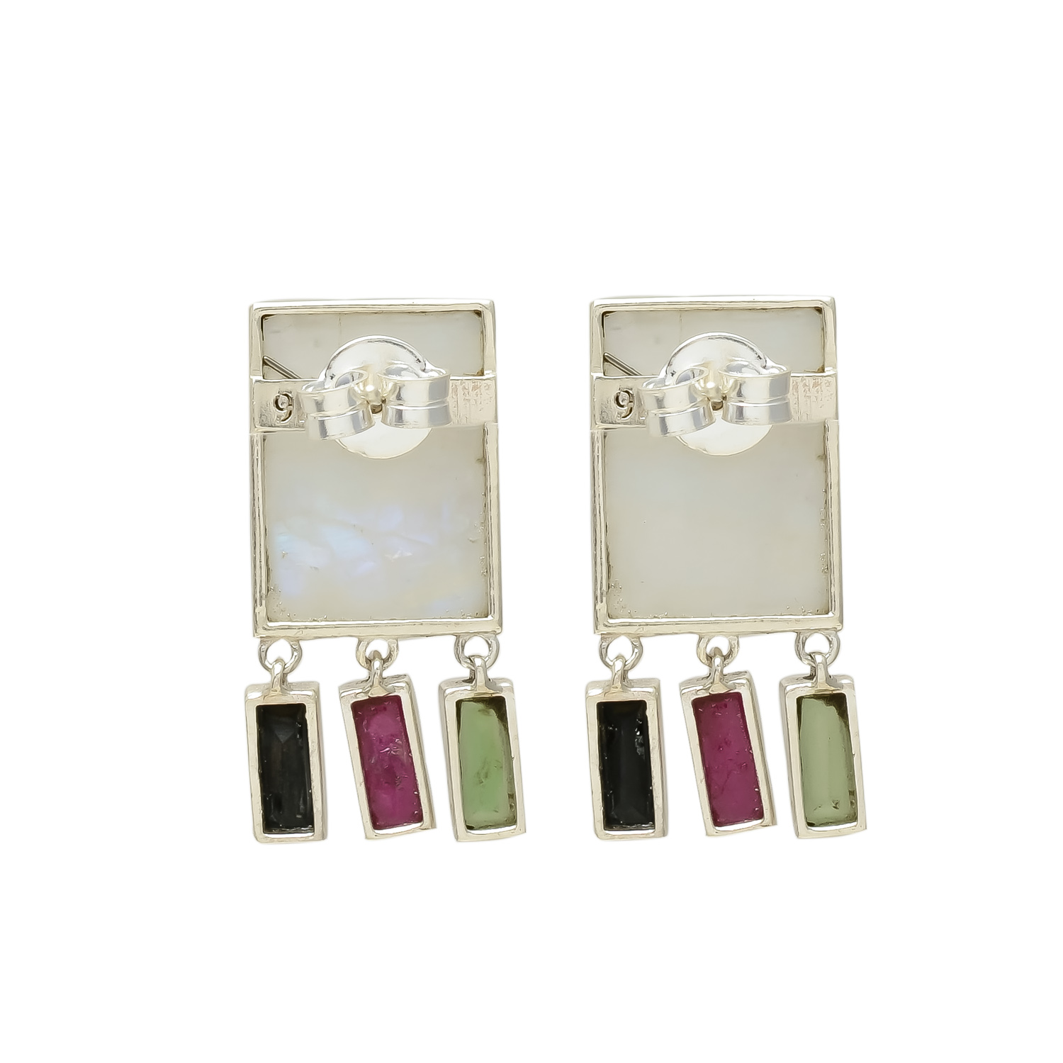 Rainbow Moonstone, Onyx & Glass Filled Ruby Earrings - Image 3
