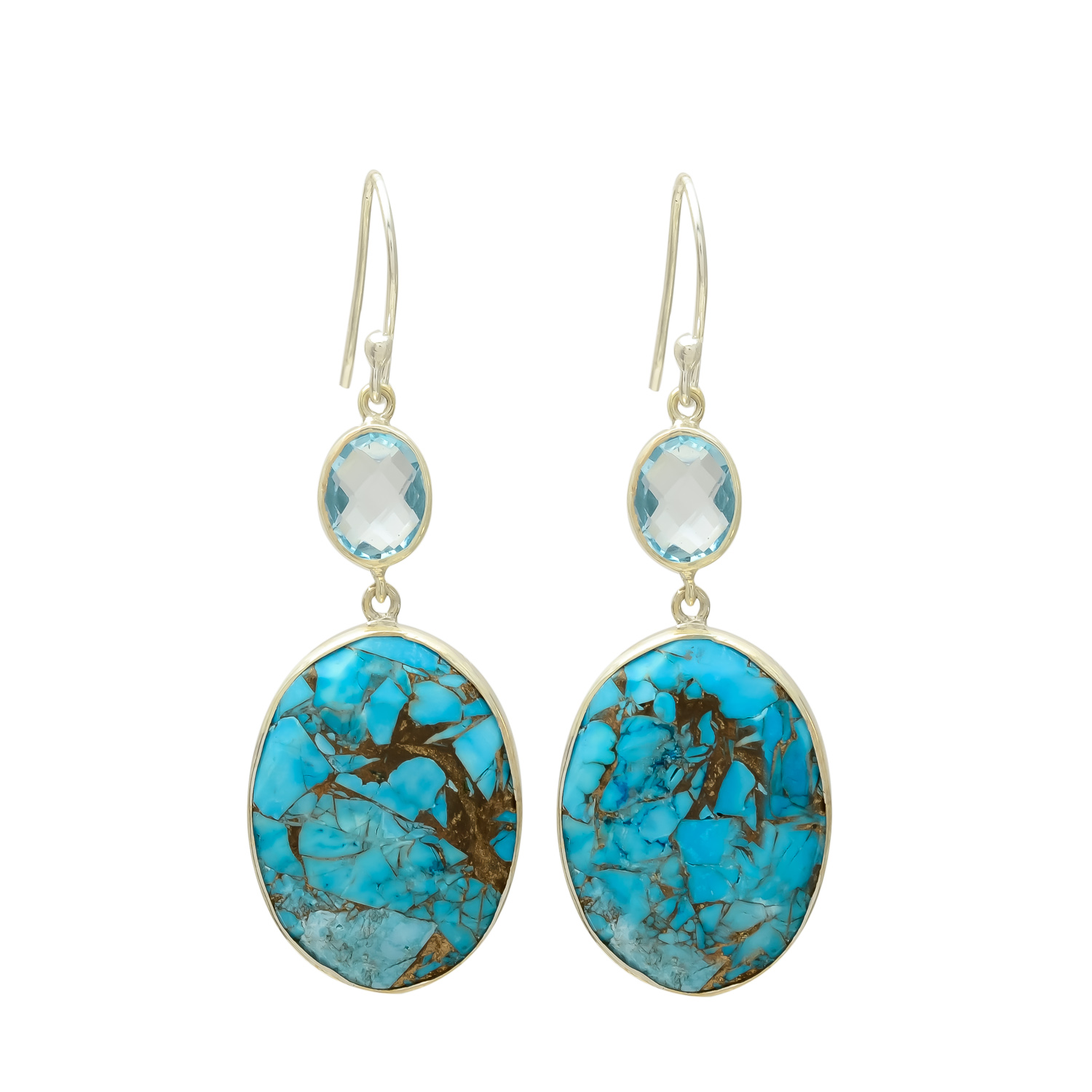 Turquoise & Blue Topaz Oval Earrings
