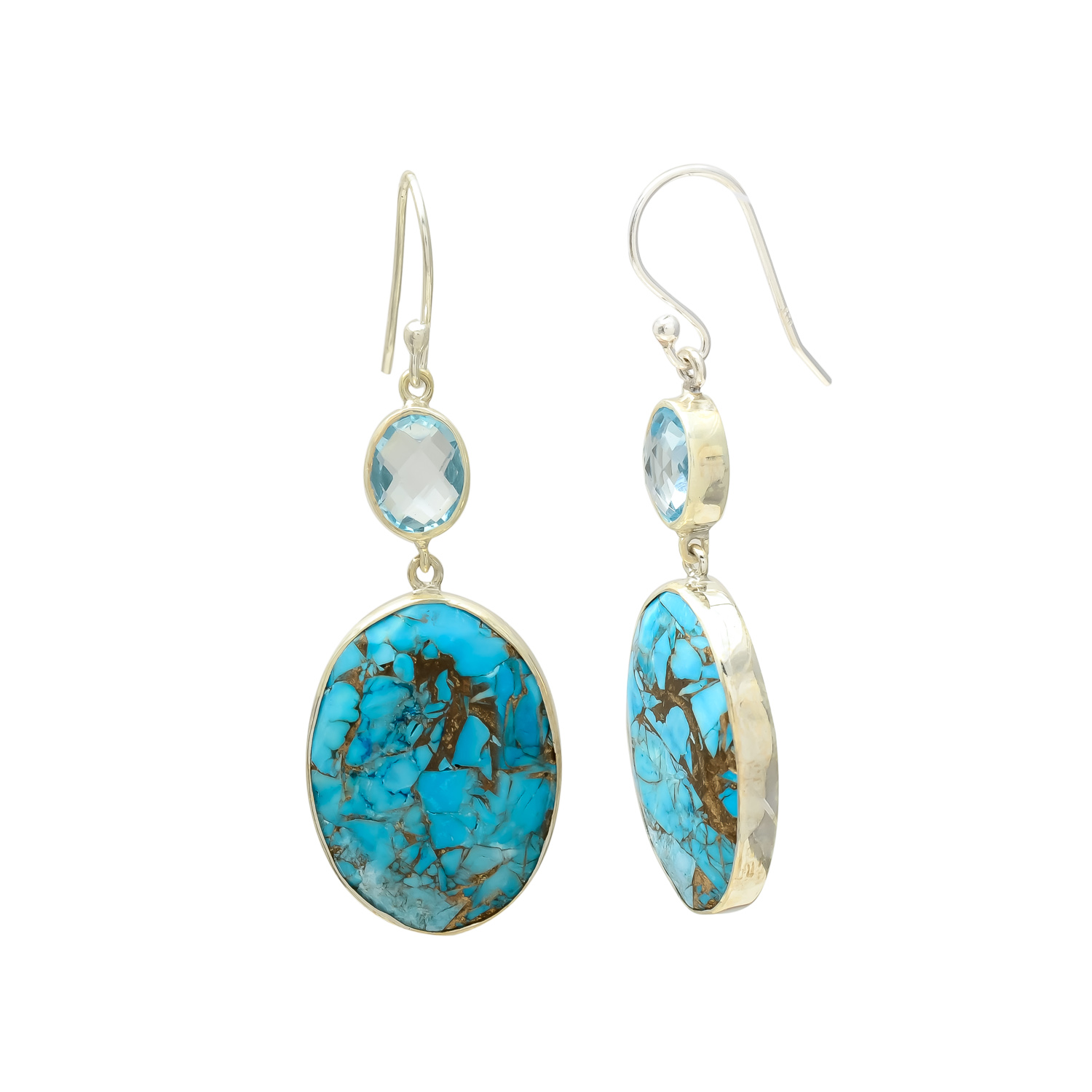 Turquoise & Blue Topaz Oval Earrings - Image 2