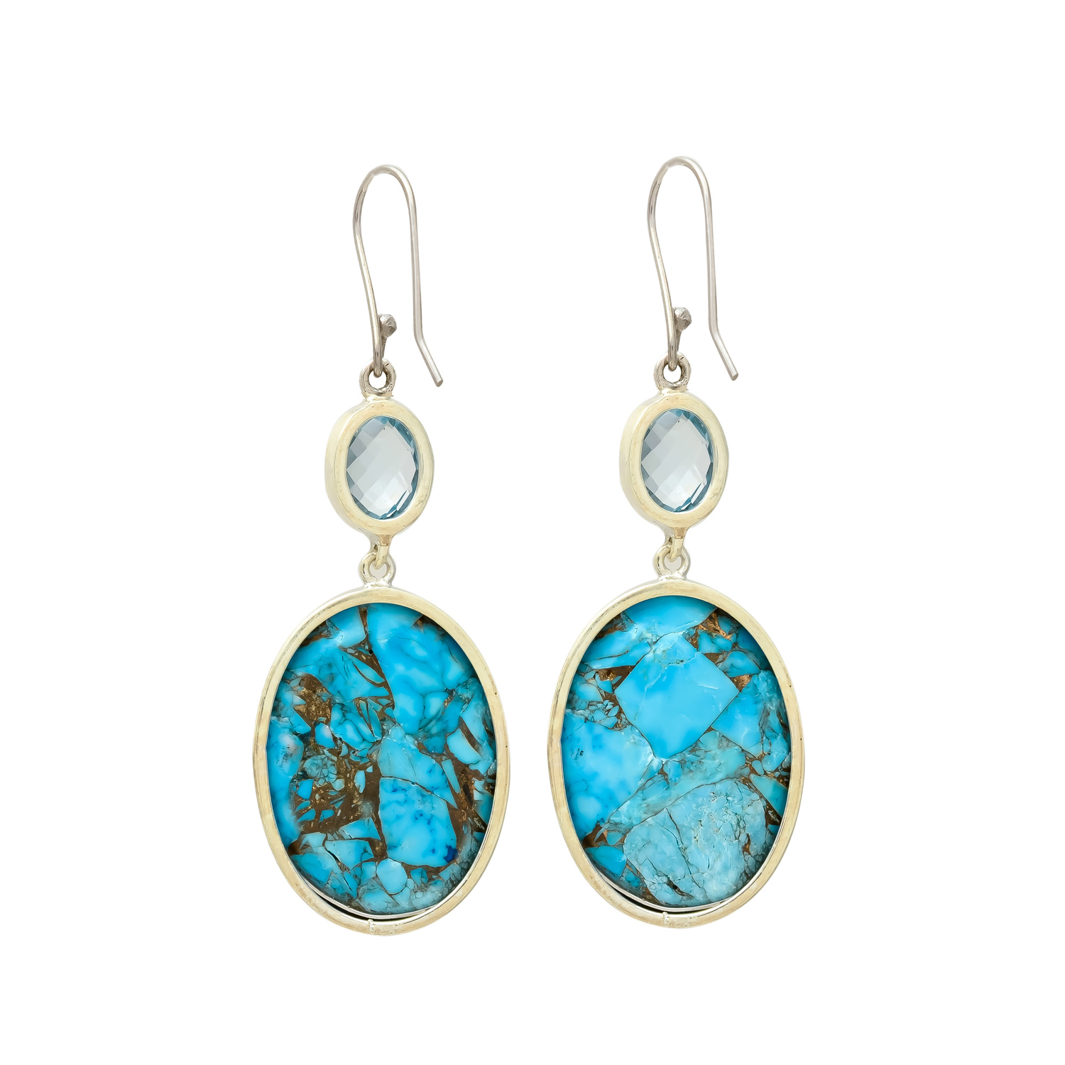 Turquoise & Blue Topaz Oval Earrings - Image 3