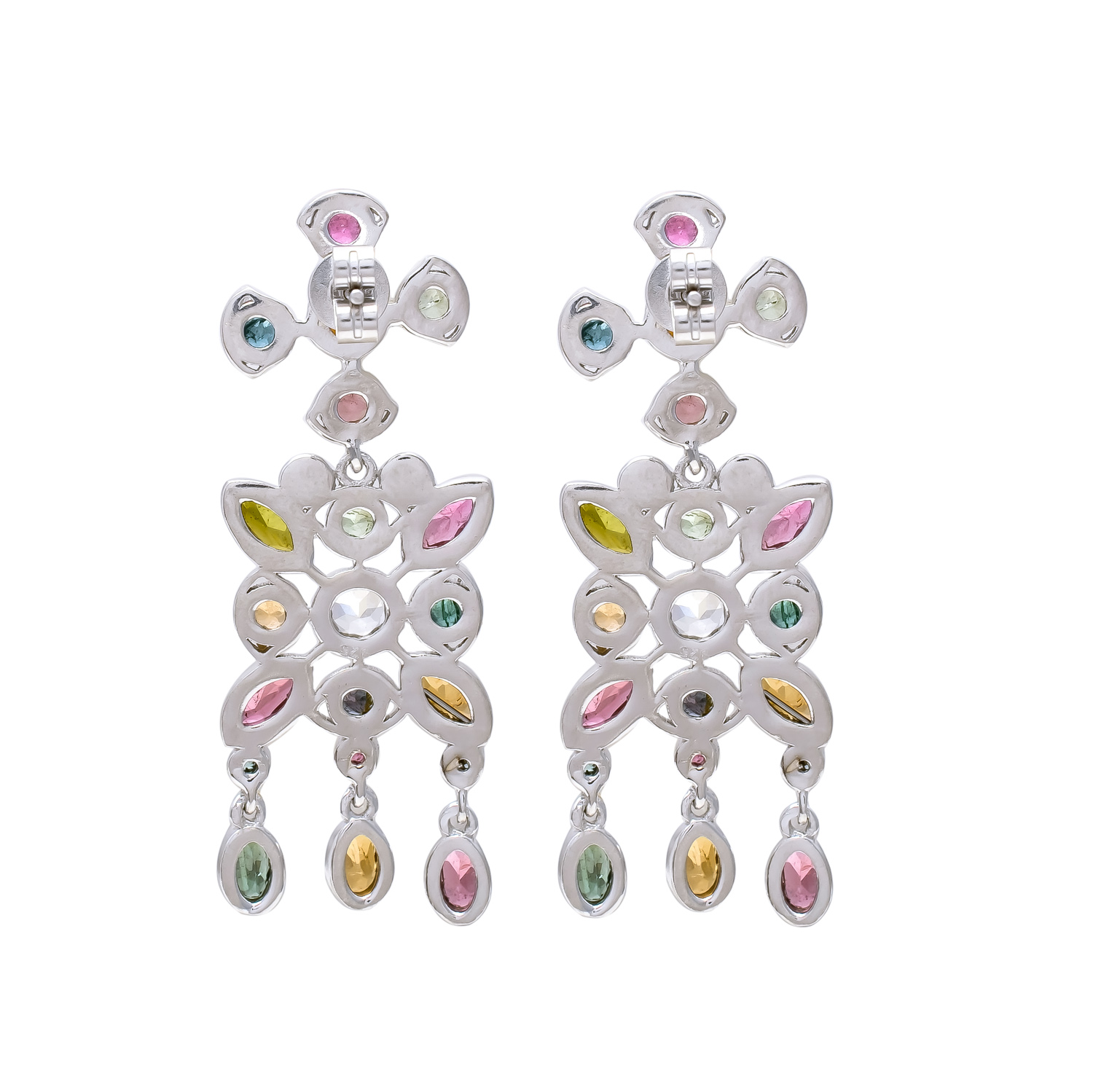 Vibrant Multi-Gemstone Floral Dangle Earrings in Sterling Silver - Image 4