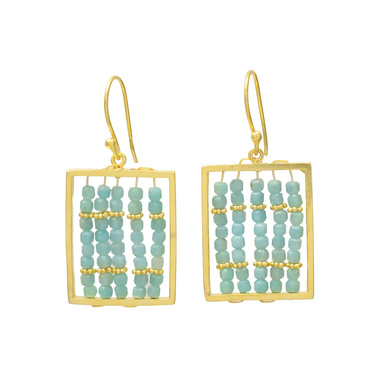 Amazonite Beaded Frame Drop Earrings in Gold Finish - Image 3