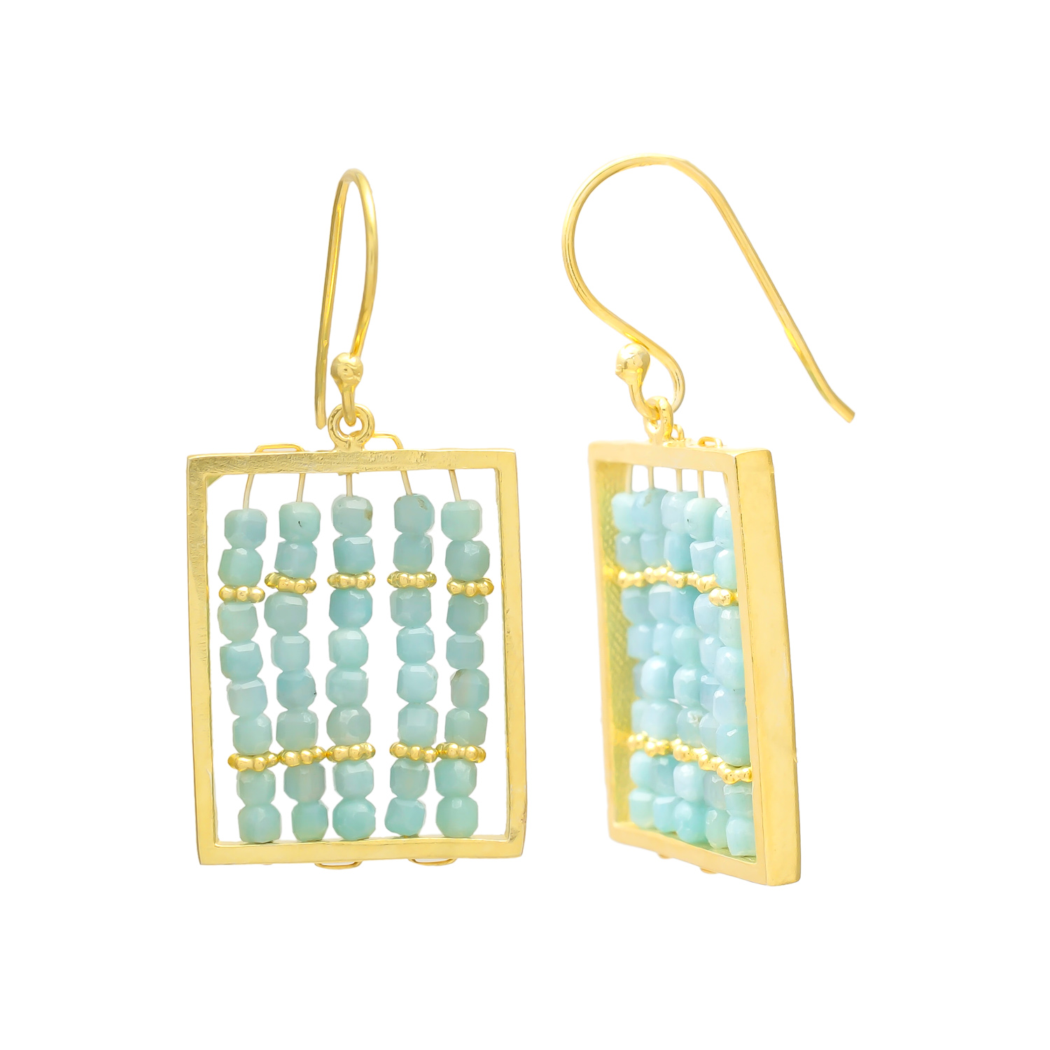 Amazonite Beaded Frame Drop Earrings in Gold Finish - Image 2