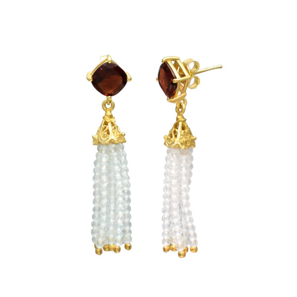 Garnet and Clear Quartz Tassel Drop Earring - Image 2