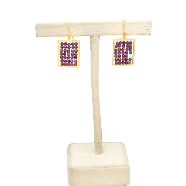 Faceted Ruby Bead Frame Drop Earrings - Image 3