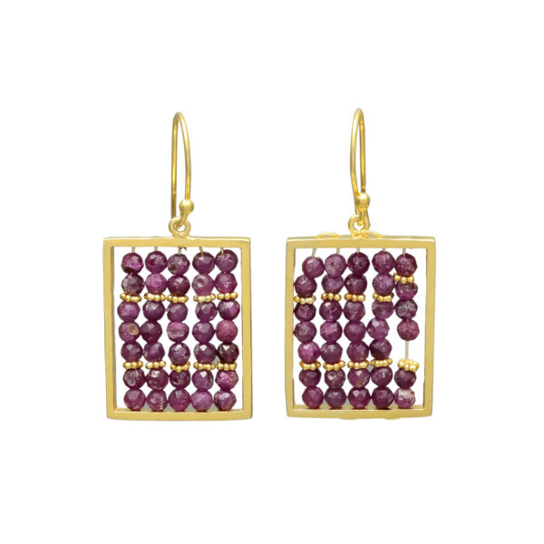 Faceted Ruby Bead Frame Drop Earrings