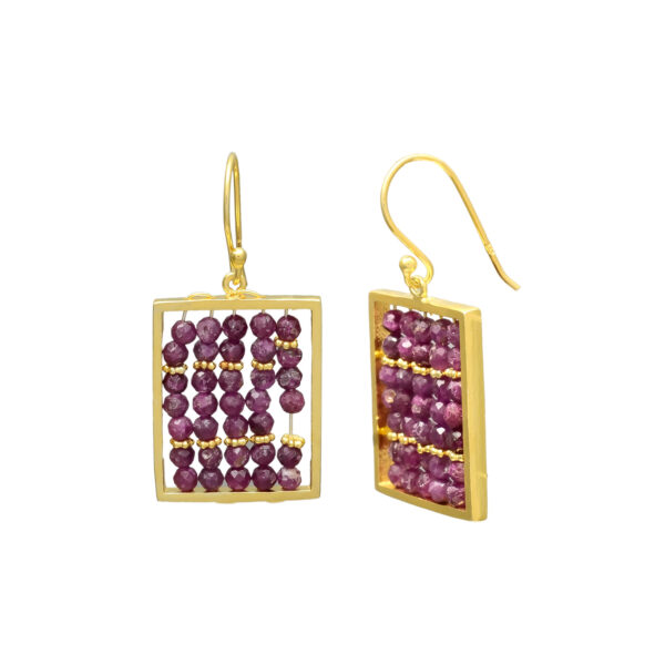 Faceted Ruby Bead Frame Drop Earrings - Image 2