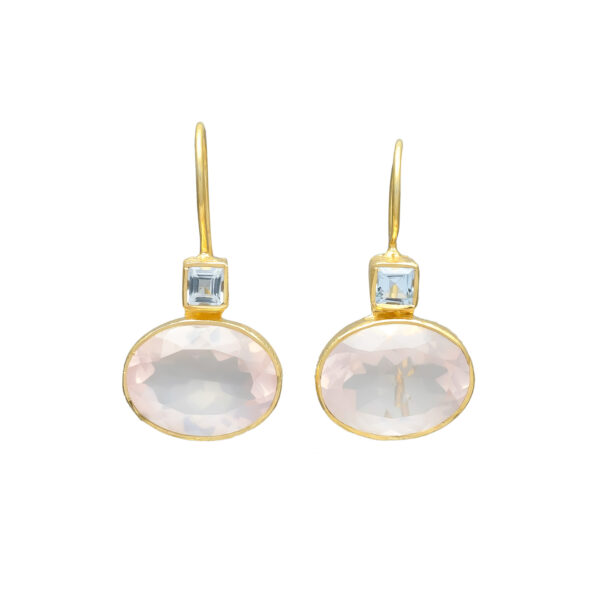Rose Quartz & Blue Topaz Drop Earrings