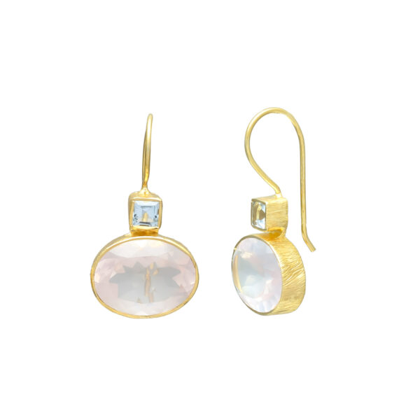 Rose Quartz & Blue Topaz Drop Earrings - Image 2