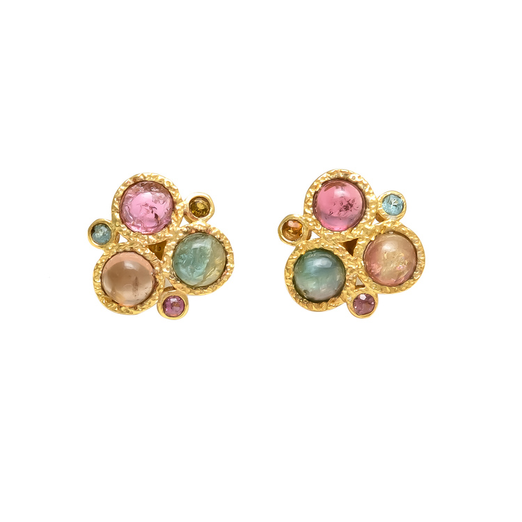 Radiant Multicolor Tourmaline Cabochon Stud Earrings - Image 2